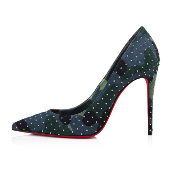 Christian Louboutin Kate Plume 100 Camo Blue Green Suede Classic Heel Pump 41 - Picture 3 of 12